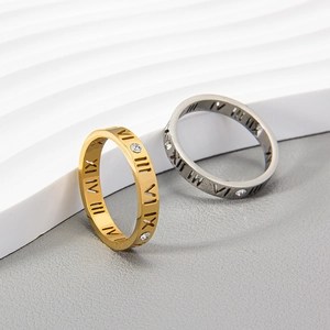 Bagues chiffres romains ajourées en or et argent serties de zircons pour couples