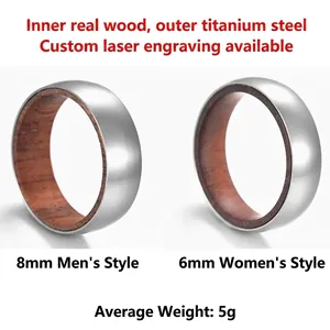 Bague Vintage en Acier au Titane et Bois de Rose pour Hommes Femmes Croix Brossée Arbre de Vie Maçonnique Bijoux Cadeau
