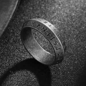 Retro Viking Rune Ring For Men Women Antique Titanium Steel Nordic Futhark Rune Ring Band Vintage Punk Jewelry Gift Antique Silver