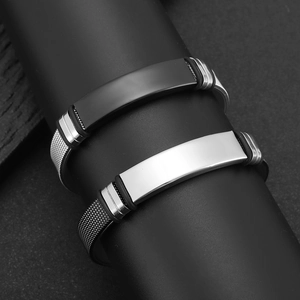 Bracciali da uomo in acciaio inossidabile lucido con maglia intrecciata nera e argento
