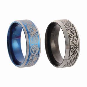 Vintage Titanium Steel Dragon Celtic Knot Ring For Men Women Punk Gothic Band Ring Blue Black Electroplated Fashion Jewelry