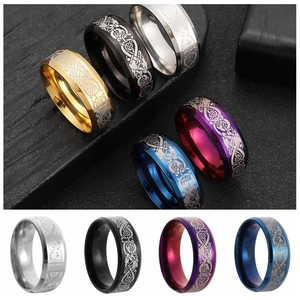 Keltisches Drachenmuster Edelstahl Ring Für Herren Damen Lasergeätzt Band Punk Gothic Stil Finger Schmuck Zubehör