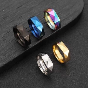 Bagues 6mm en acier inoxydable géométrique avec facettes en losange pour homme