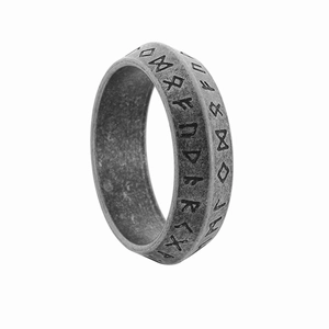 Vintage Viking runes ring for men in retro silver stainless steel with matte finish