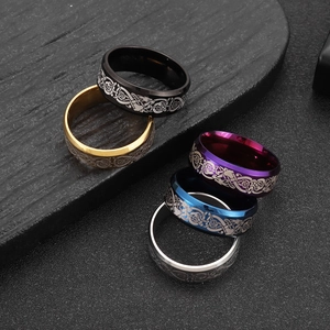 8mm Edelstahlringe für Herren mit lasergravierten keltischen Drachenmustern in 5 Farben
