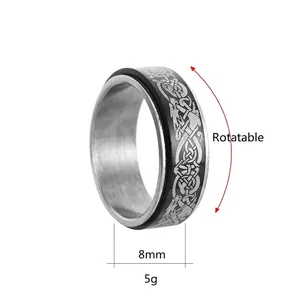 Bague rotative de 8mm en acier inoxydable avec motif dragon pour homme