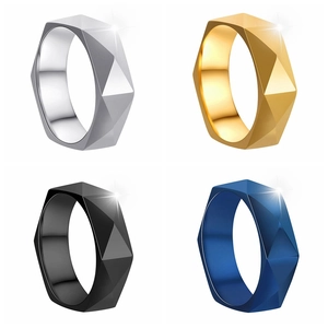 Bagues géométriques de 6mm en acier inoxydable en couleurs argent, or, noir et bleu