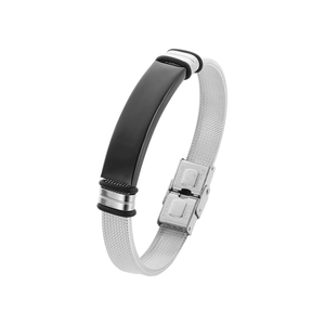 Bracciale da uomo in maglia di acciaio inossidabile con barra centrale in metallo nero