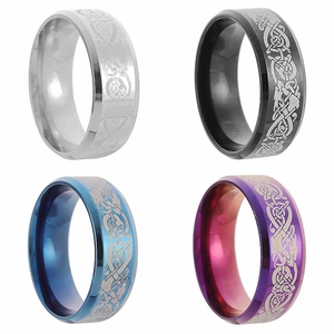 8mm Edelstahlringe mit keltischem Drachenmuster in Silber Schwarz Blau und Lila