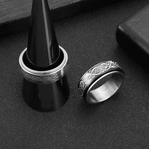 Bague rotative pour homme en acier titane avec motif nœud de dragon celtique argenté