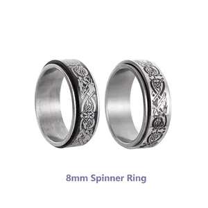 Bague Spinner en Acier Titane 8mm Motif Dragon Celtique pour Hommes Femmes Bague de Décompression Rotative Bijoux Vintage