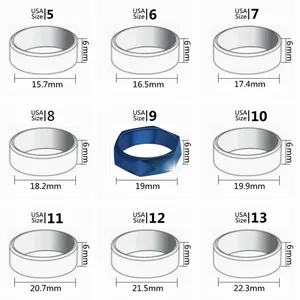 Guide des tailles pour bague en acier inoxydable de 6 mm, tailles US de 5 à 13 inclus