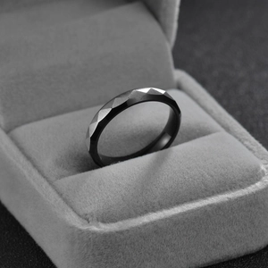 Stainless Steel Ring For Men Women Geometric Faceted Black Silver Two-Tone Brushed Fashion Jewelry Band Ring