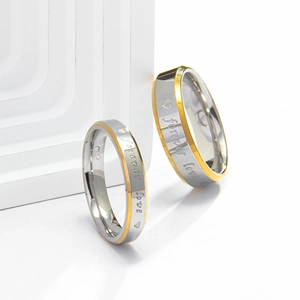 Minimalist Forever Love two-tone titanium steel couple rings set with heart engraving