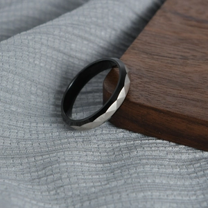 6mm bicolour stainless steel ring with black inner band and silver faceted outer surface