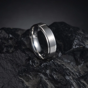 6mm silver titanium steel ring with matte brushed finish and polished beveled edges
