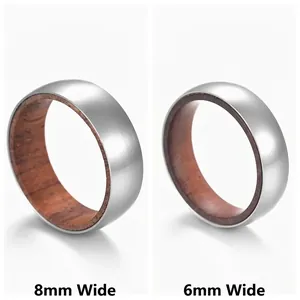 Bague en acier titane avec bois de rose, disponible en largeurs 8mm et 6mm