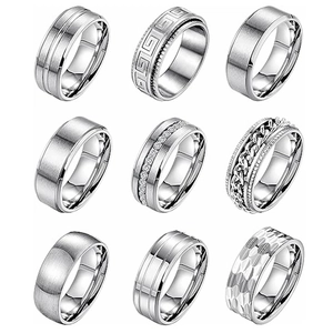 Anello Spinner in Acciaio al Titanio per Uomo Donna Antistress Ansia Fascia Intarsiata con Zirconia Spazzolata Motivo a Meandro Gioielli di Moda