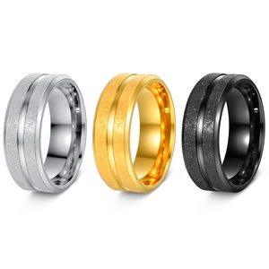 Titanium steel couple rings in silver, gold, and black with a matte frosted finish