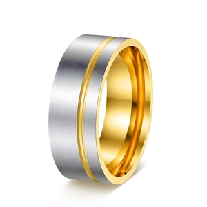 Bague Minimaliste en Acier Inoxydable Bicolore Or Argent Fini Brossé pour Hommes Femmes Couple Mode Géométrique Bague Bijoux