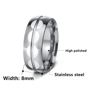 8mm stainless steel band ring with circular pattern and high polished inner finish