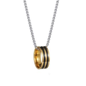 Minimalist gold stainless steel ring pendant on box chain, industrial unisex style
