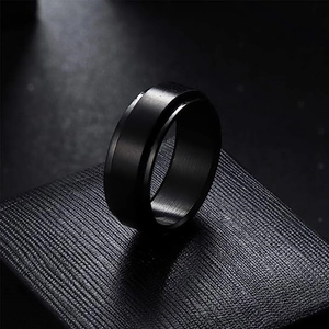 Brushed matte black titanium steel ring for men with minimalist beveled edge design
