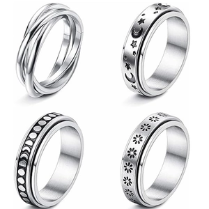 4Pcs Titanium Steel Spinner Rings Set Rotatable Moon Phase Star Sunflower Anxiety Relief Band Rings For Men Women Jewelry Gift
