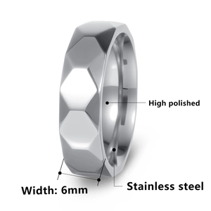 High polished 6mm stainless steel geometric faceted ring with silver mirror finish