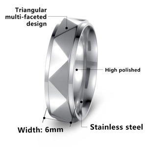 Bague en acier inoxydable de 6 mm avec facettes et finition miroir polie en argent