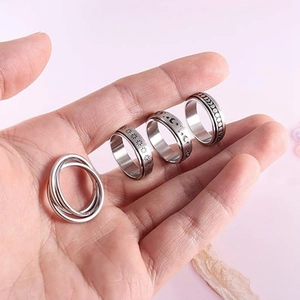 Titanium steel spinner rings set with sun moon and stars engraving in retro silver