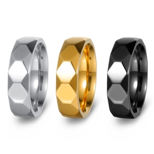Geometric Faceted Titanium Steel Ring For Men Women Honeycomb Hexagonal Facets High Polished Wedding Band Minimalist Jewelry