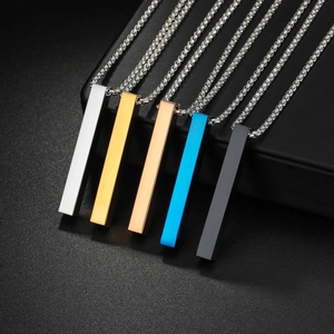 Collana con Pendente a Pilastro Quadrato Minimalista in Acciaio Inossidabile per Uomo Donna Gioielli a Barra a Striscia Lunga Geometrica