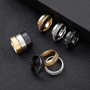 9 Piece Titanium Steel Ring Set For Men Women Rotatable Chain Roman Numerals Spinner Rings Gold Silver Black Jewelry Wedding Party Gift