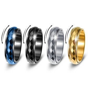 Stainless Steel Spinner Ring Rhombus Faceted Anti Stress Relief Rotating Band Ring Geometric Unisex Fashion Jewelry