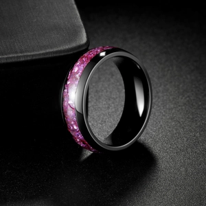 Bague en acier inoxydable noir poli avec incrustation d'améthyste violette pour hommes