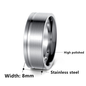 8mm men's stainless steel wedding band with brushed surface and high polished edges