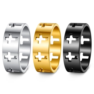 Minimalist Stainless Steel Hollow Out Cross Ring For Men Women Fashion Punk Religious Jewelry Band Ring Gold Silver Black