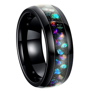 Anello in Acciaio al Titanio con Intarsio Galassia Cielo Stellato per Uomo Donna Coppia Fede Nuziale Gioielli Moda Anello Lucido