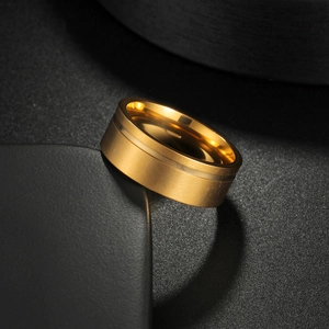 Brushed gold titanium wedding ring with polished inner surface for men and women