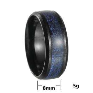 Bague pour homme 8mm en acier inoxydable noir avec incrustation ciel étoilé bleu foncé
