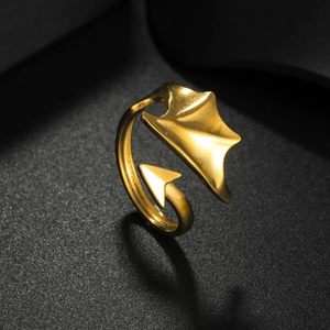 Adjustable golden stainless steel ring featuring gothic demon wing and arrow design