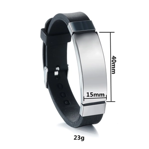 Punk style silicone bracelet with adjustable strap and polished stainless steel plate