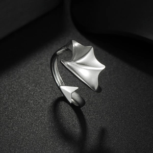 Gothic angel and demon wing stainless steel open ring for couples in silver finish