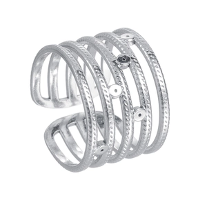Mehrlagiger hohler geometrischer offener Ring aus silbernem Edelstahl mit Textur