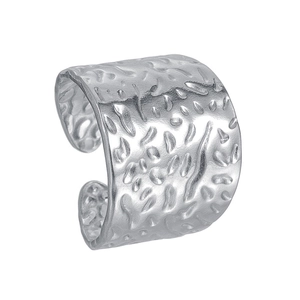 Anello largo aperto vintage in acciaio inossidabile argento con trama martellata donna