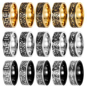 Vintage Stainless Steel Band Ring Men Women Celtic Knot Evil Eye Greek Key Pattern Punk Biker Titanium Steel Ring Jewelry