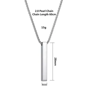 Collana con ciondolo a colonna quadrata in acciaio inossidabile con catena da 60 cm
