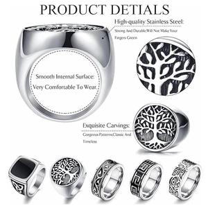 Retro hip-hop stainless steel Evil Eye and Tree of Life rings set for men and women