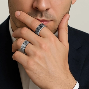 Retro Viking stainless steel rings with Celtic knot and geometric patterns for men